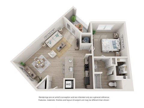 Floor plan for 1 bed, 1 bath, 788 sqft